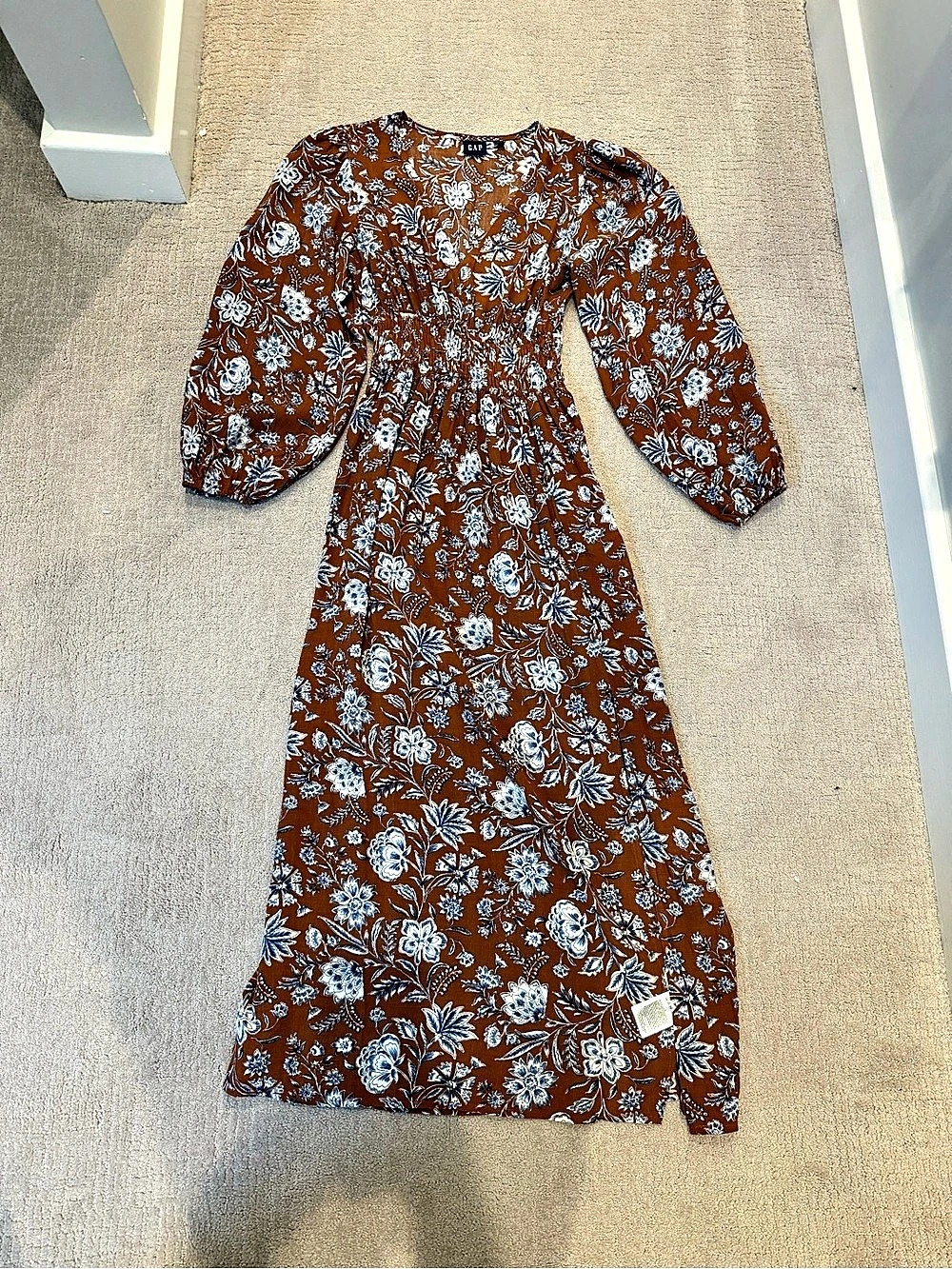 Gap Floral Maxi Dress in Brown & Blue Size XS Like New
